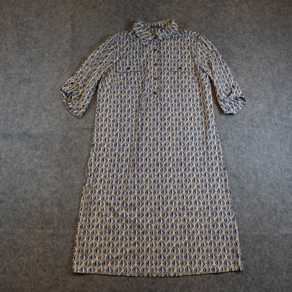 J McLaughlin Dress‎ Women Medium Blue Geometric Print Catalina Cloth Knee Length